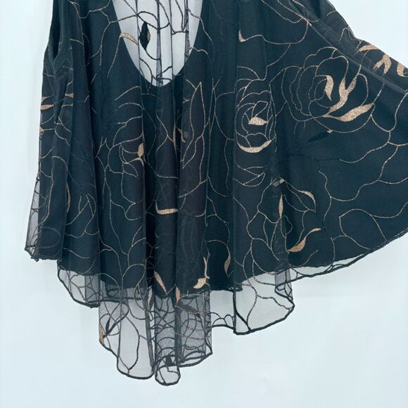 Whimsigoth Sheer Layered Black Tank Top with Gold Details, Sz Medium, Flowy - Picture 7 of 10
